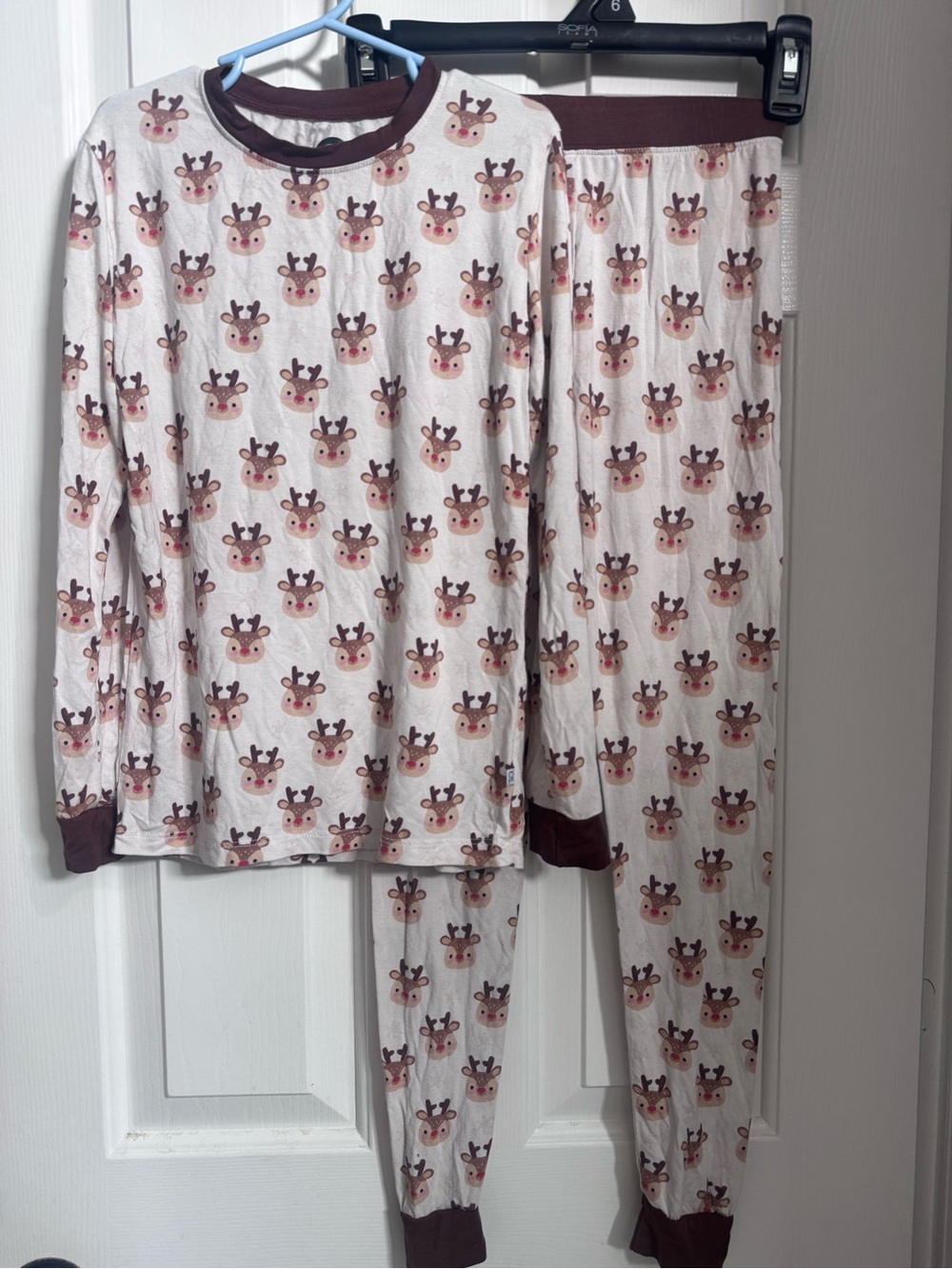 Kids Reindeer Bamboo Pajama Set - Cream with Brown Trim